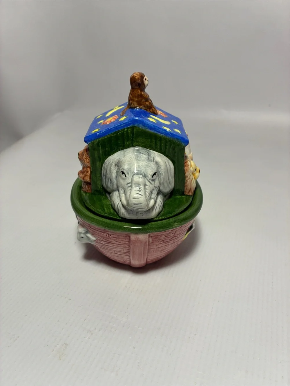 Vintage (‘94) Ceramic Noah’s Ark Sugar Bowl & Creamer Set - Pink and Blue